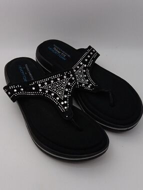 SKECHERS BLACK RHINESTONE THONG SANDALS SIZE 9